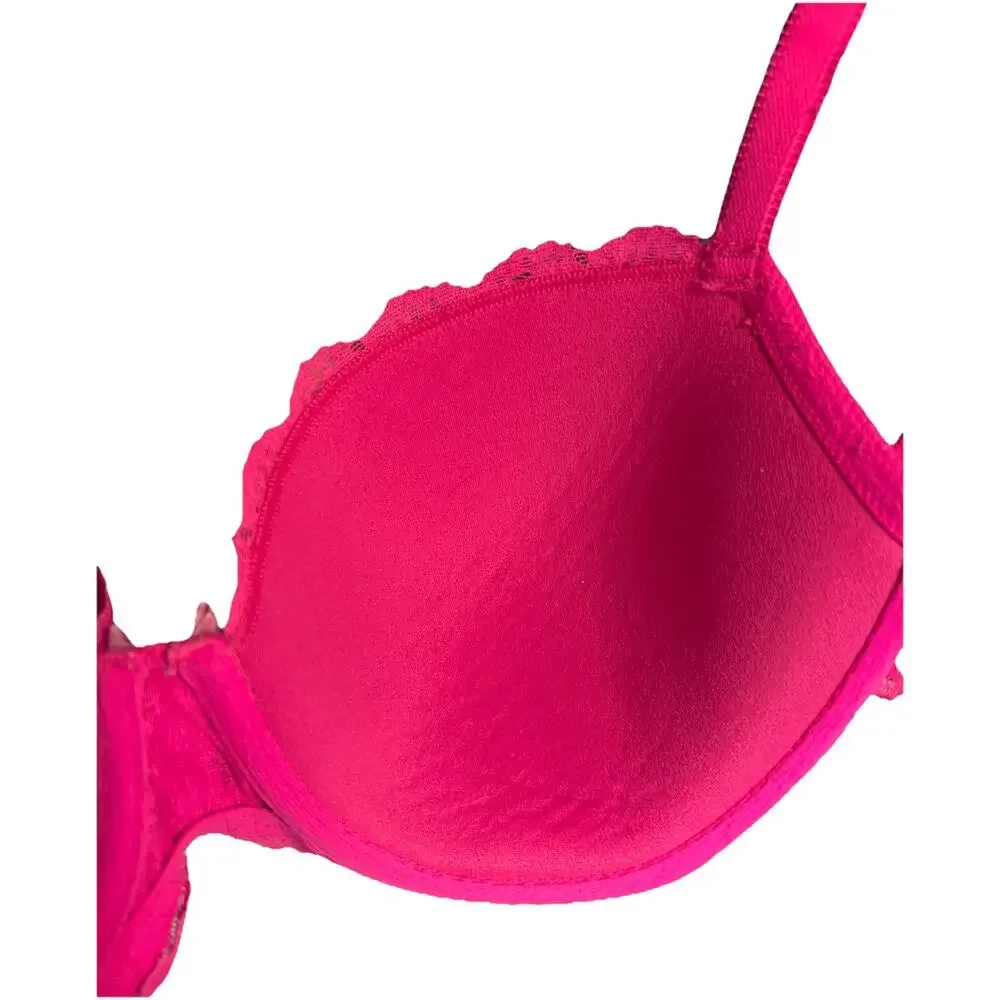 Victoria's Secret Dream Angels Lined Demi Bra Hot Pink Padded Classic Size 32DD